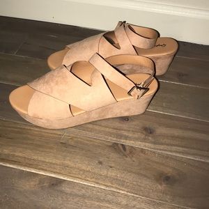 Nude ankle wrap wedges